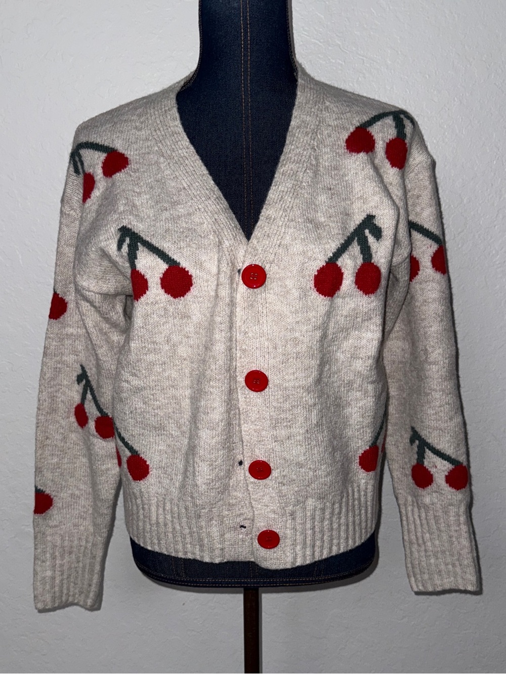 Cardigan Sweater-Cherry pattern